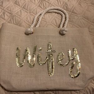Sequin Embellished Beige Tote Bag